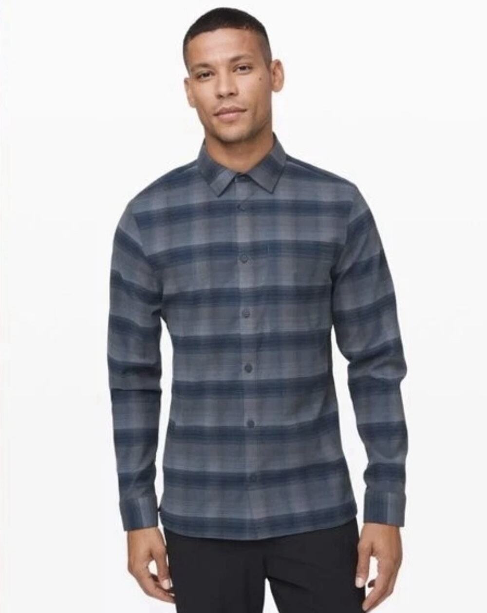 Lululemon Blue Plaid Masons Peak Flannel Shirt Travel Men's Sz M-Worn Once EUC